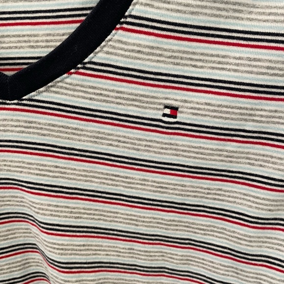 Tommy Hilfiger Short Sleeve V-Neck Flag Tee Women’s Size Small Striped - Picture 3 of 7
